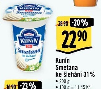 Smetana ke šlehání Kunín 31%