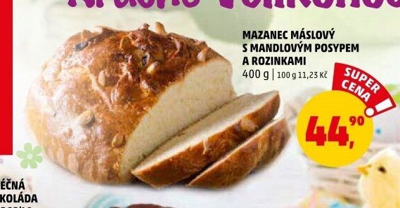Mazanec máslový s mandlovým posypem a rozinkami