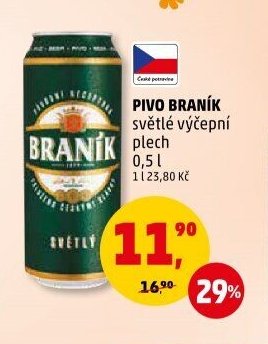 PIVO BRANÍK světlé výčepní plech 0,5 l