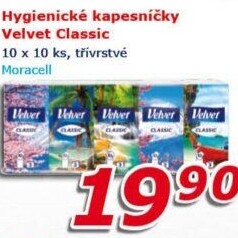 Kapesníčky papírové 3vrstvé Velvet