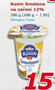 Smetana na vaření Kunín 12%