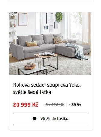 Rohová sedací souprava Yoko, světle šedá látka - ASKO akcniletaky.com