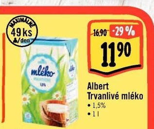Mléko trvanlivé Albert - 1,5% polotučné