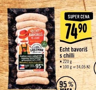 Párek na gril Echt Bavoriš s chilli Láďa Grileman Kostelecké uzeniny