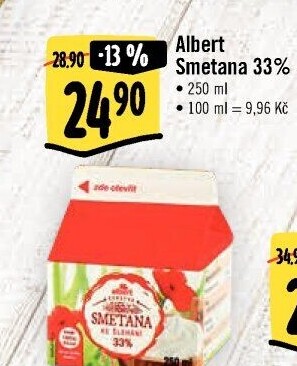 Smetana ke šlehání 33% Albert