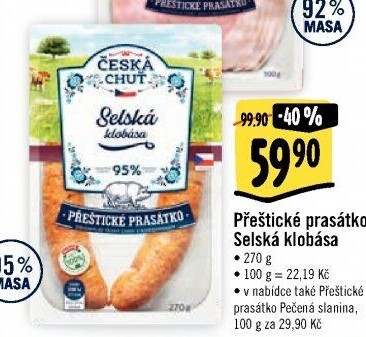 Selská klobása Přeštické prasátko Česká chuť