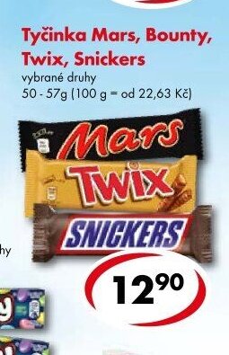 Tyčinka Mars, Bounty, Twix, Snickers