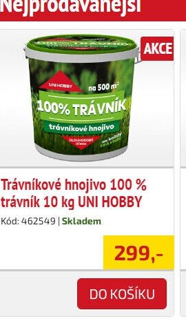 Trávníkové hnojivo 100 % trávník 10 kg UNI HOBBY - UNI HOBBY akcniletaky.com