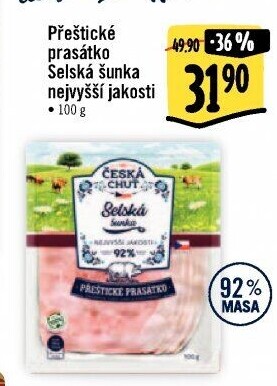 Selská šunka nejvyšší jakosti Přeštické prasátko Česká chuť