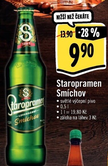 Pivo světlé výčepní 10° Smíchov Staropramen