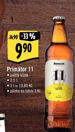 Pivo světlý ležák 11° Primátor