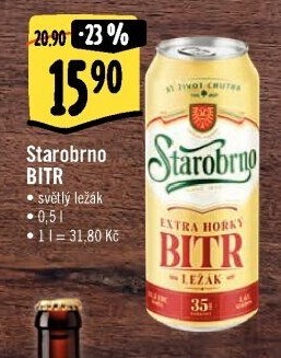 Pivo světlý ležák Bitr Starobrno