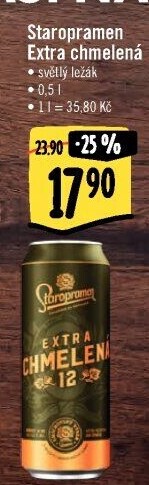 Pivo světlý ležák Extra chmelená 12° Staropramen