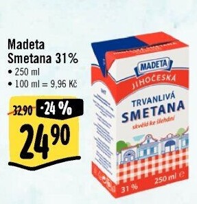 Smetana ke šlehání trvanlivá Jihočeská Madeta 31%