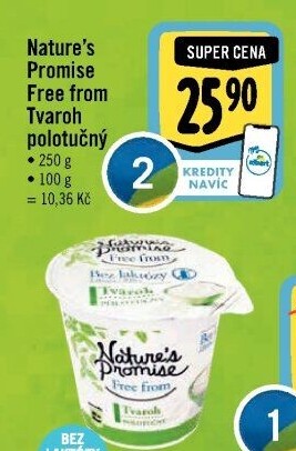 Tvaroh polotučný Free From Nature'