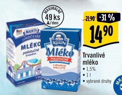 Mléko trvanlivé Jihočeské Madeta - 1,5% polotučné