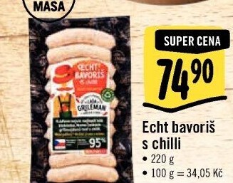 Párek na gril Echt Bavoriš s chilli Láďa Grileman Kostelecké uzeniny