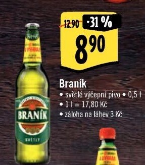Pivo světlé výčepní 10° Braník