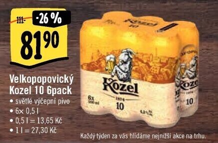 Pivo světlé výčepní 10°Velkopopovický Kozel
