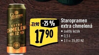 Pivo světlý ležák Extra chmelená 12° Staropramen