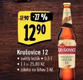 Pivo světlý ležák Královská 12° Krušovice