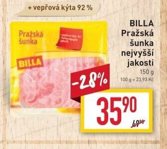 BILLA Pražská šunka nejvyšší jakosti