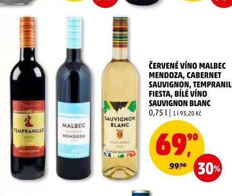 ČERVENÉ VÍNO MALBEC MENDOZA, CABERNET SAUVIGNON, TEMPRANILLO FIESTA, BÍLÉ VÍNO SAUVIGNON BLANC