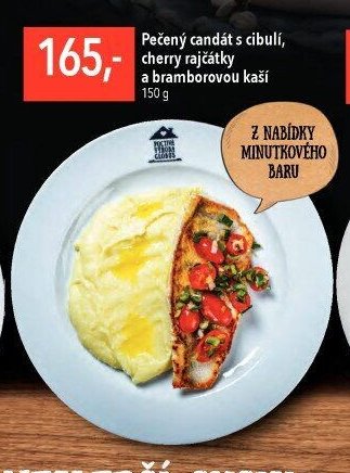 Pečený candát s cibulí, cherry rajčátky a bramborovou kaší