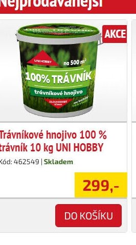 Trávníkové hnojivo 100 % trávník 10 kg UNI HOBBY - UNI HOBBY akcniletaky.com