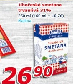 Smetana ke šlehání trvanlivá Jihočeská Madeta 31%