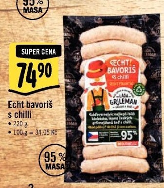 Párek na gril Echt Bavoriš s chilli Láďa Grileman Kostelecké uzeniny