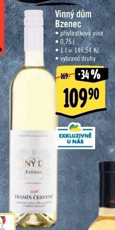 Vína Vinařství Vinný dům Bzenec - přívlastková