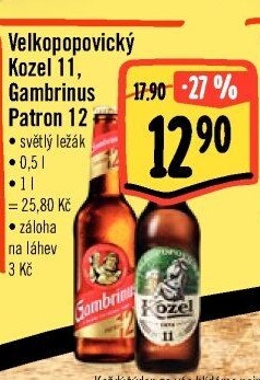 Pivo ležák 11° Velkopopovický Kozel