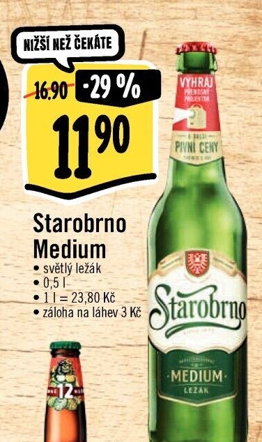 Pivo světlý ležák nepasterizovaný 11° Medium Starobrno