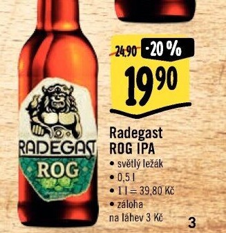 Pivo světlý výčepní speciál ROG IPA Radegast