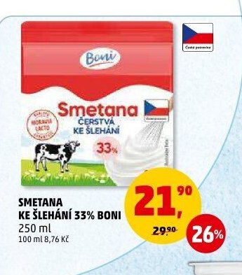 SMETANA KE ŠLEHÁNÍ 33% BONI 250 ml