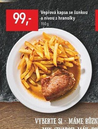 Vepřová kapsa se šunkou a nivou s hranolky