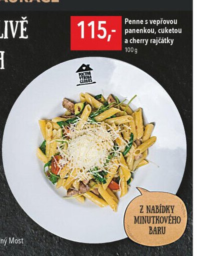 Penne s vepřovou panenkou, cuketou a cherry rajčátky