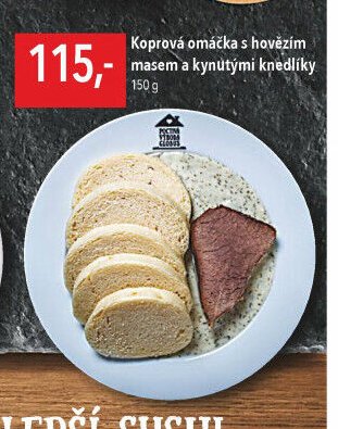Koprová omáčka s hovězím masem a kynutými knedlíky