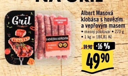Klobása s vepřovým a hovězím masem Albert Gril