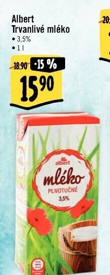 Mléko trvanlivé Albert - 3,5% plnotučné