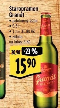 Pivo polotmavý ležák Granát Staropramen