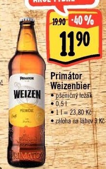 Pivo světlé pšeničné nefiltrované Weizenbier Primátor