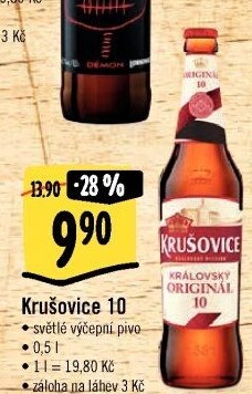 Pivo světlé výčepní Originál Královská 10° Krušovice