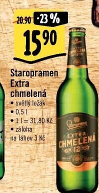 Pivo světlý ležák Extra chmelená 12° Staropramen