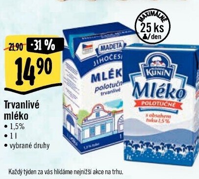 Mléko trvanlivé Jihočeské Madeta - 1,5% polotučné