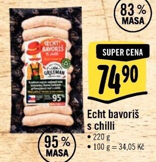 Párek na gril Echt Bavoriš s chilli Láďa Grileman Kostelecké uzeniny
