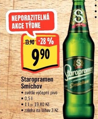 Pivo světlé výčepní 10° Smíchov Staropramen