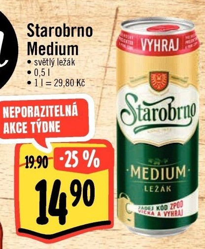 Pivo světlý ležák nepasterizovaný 11° Medium Starobrno