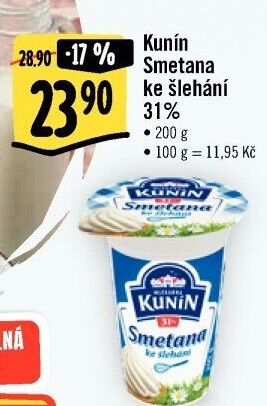 Smetana ke šlehání Kunín 31%